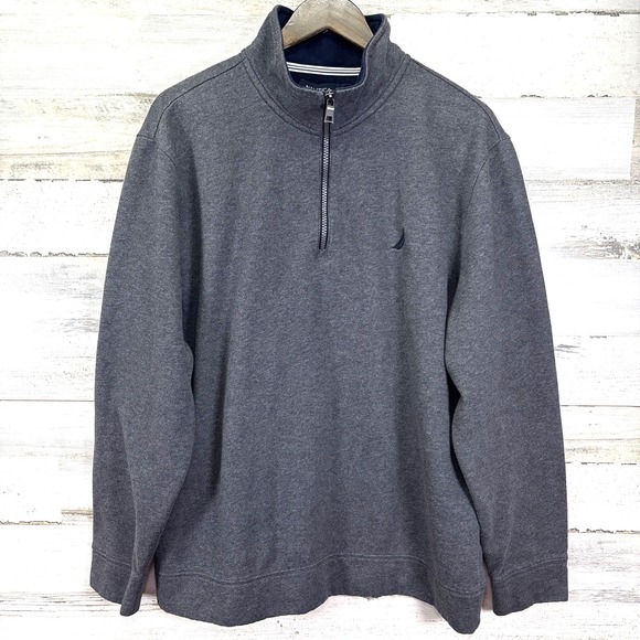 Nautica Mens Dark Gray 1/4 Zip Mock Neck Midweight Sweatshirt Size XL‎ - Picture 1 of 8